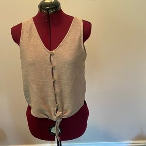 Texture and Thread Button Tie Tank